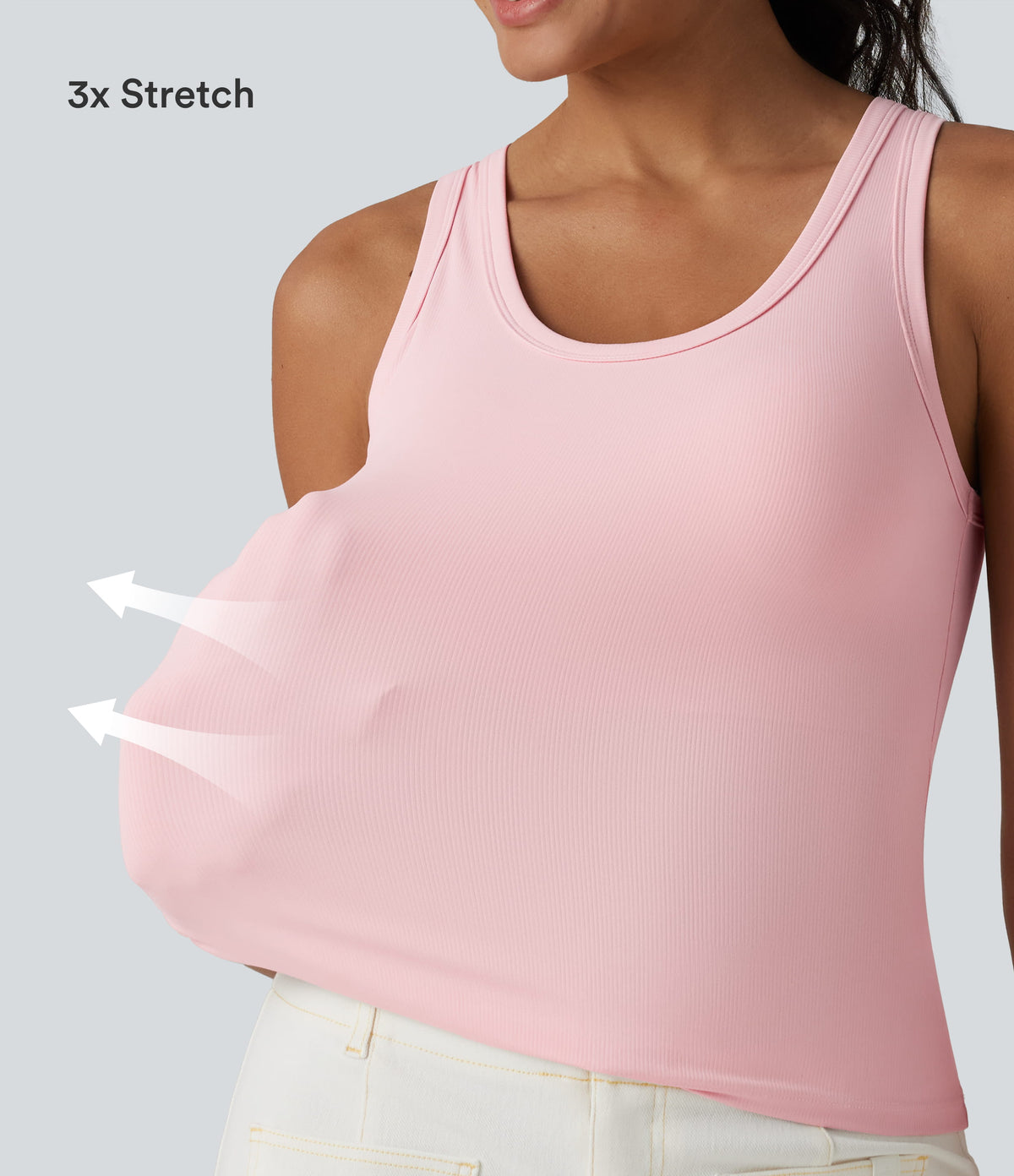 Ribbed Knit U Neck Built-in Bra Dance Tank Top B-E Cups — Veiled Pink — view 8