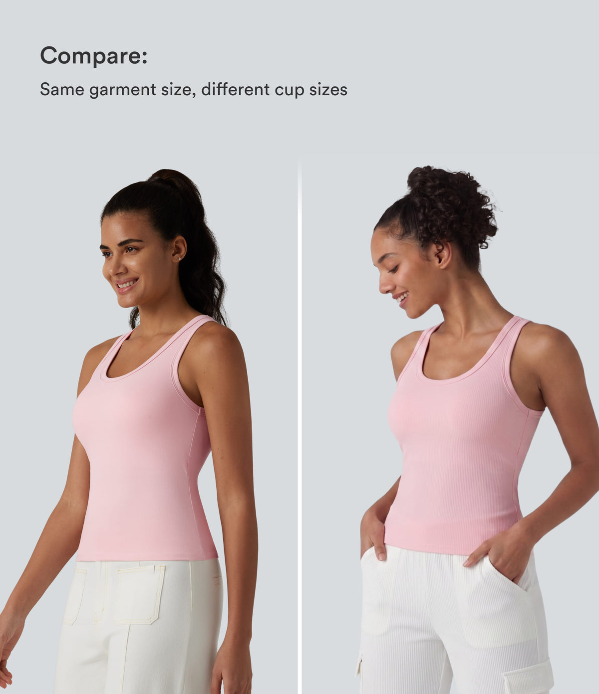 Ribbed Knit U Neck Built-in Bra Dance Tank Top B-E Cups — Veiled Pink — view 5