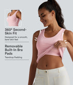 Ribbed Knit U Neck Built-in Bra Dance Tank Top B-E Cups — Veiled Pink — view 1