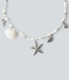 Starfish and Shell Pendant Pearls Necklace — Silver — additional view