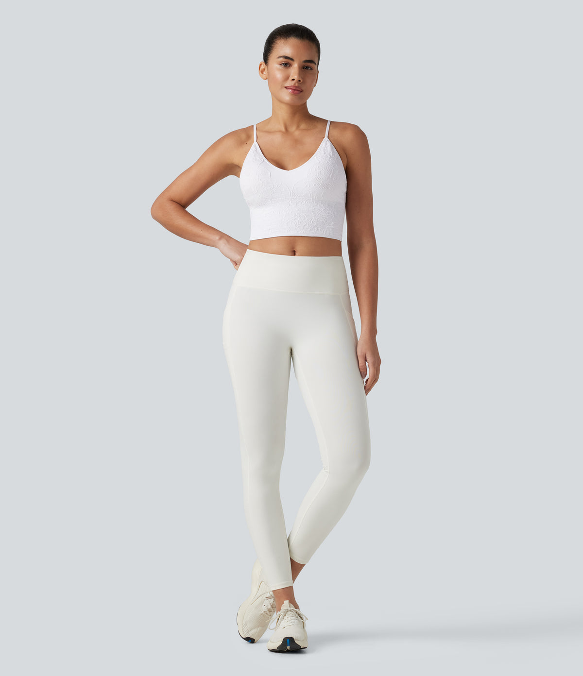 OneForm Seamless Flow Jacquard Built-in Bra Cropped Yoga Tank Top — White — view 7