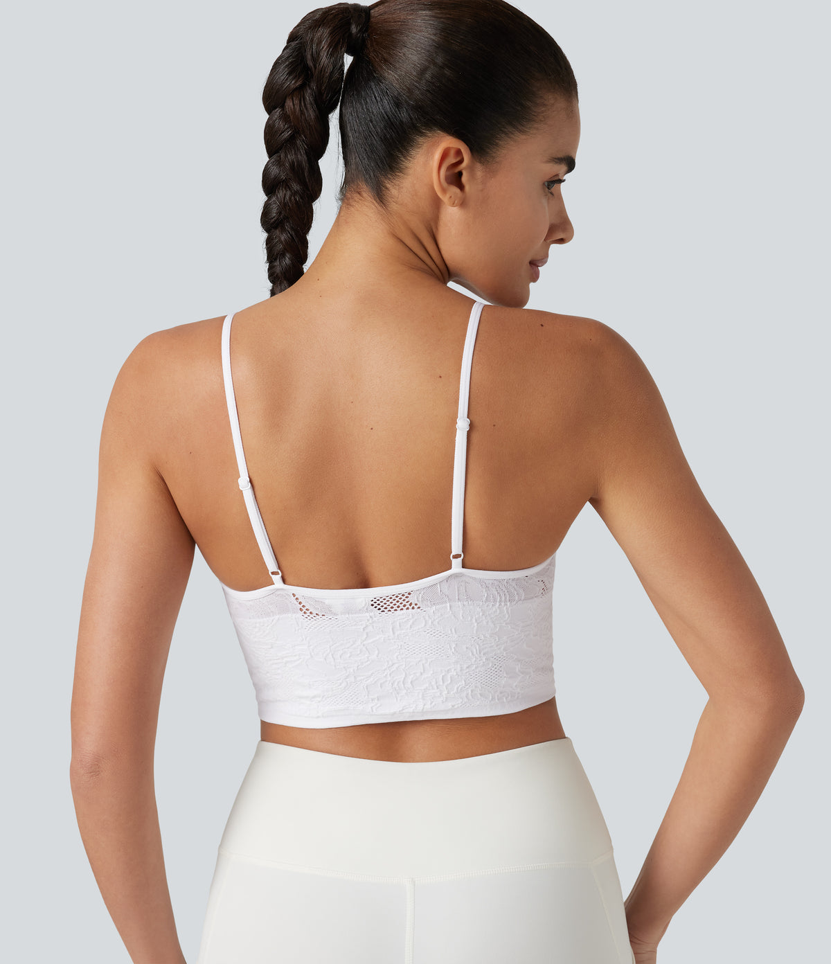 OneForm Seamless Flow Jacquard Built-in Bra Cropped Yoga Tank Top — White — view 6