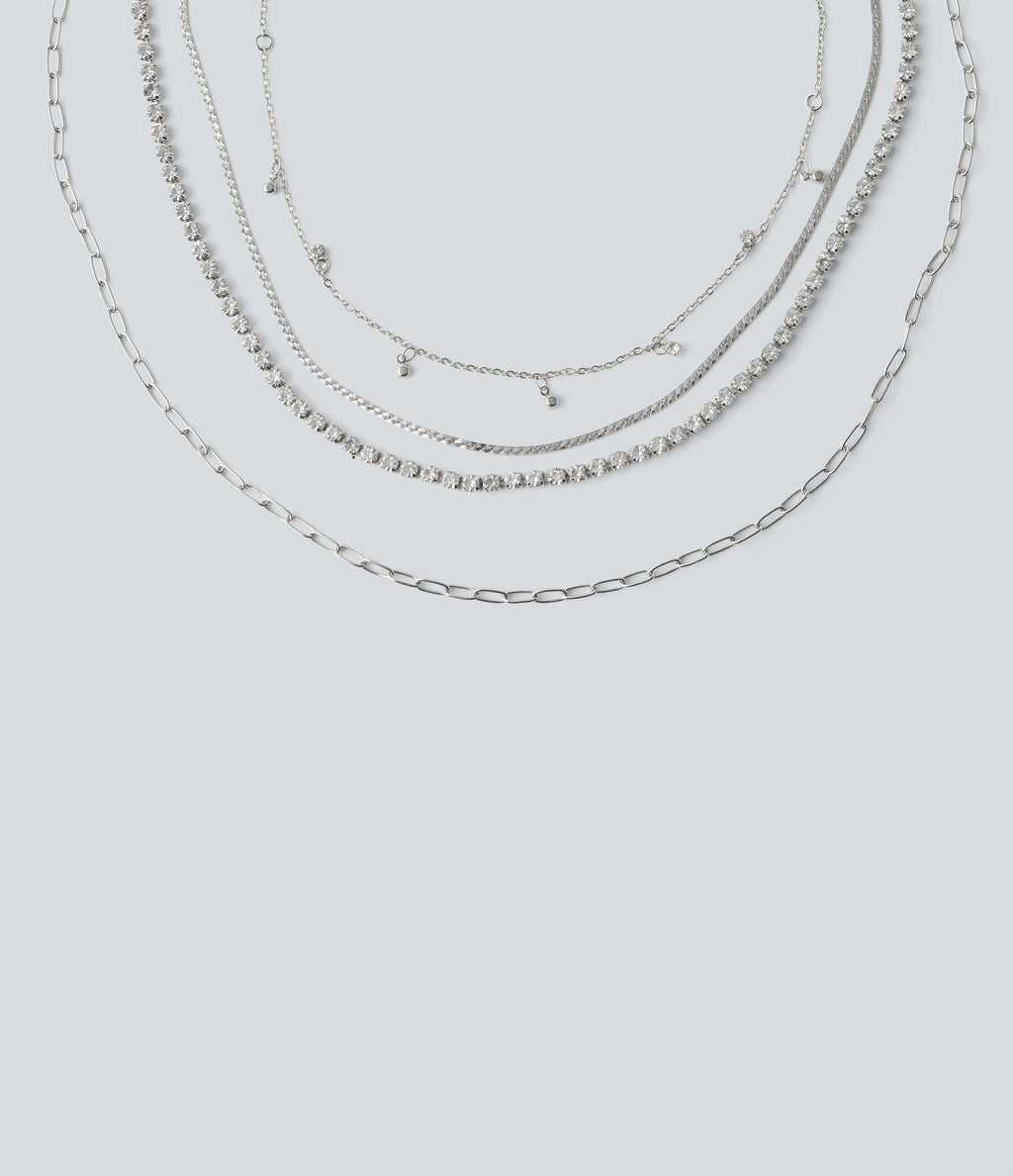 Rhinestones Chain Necklace Set — Silver — additional view