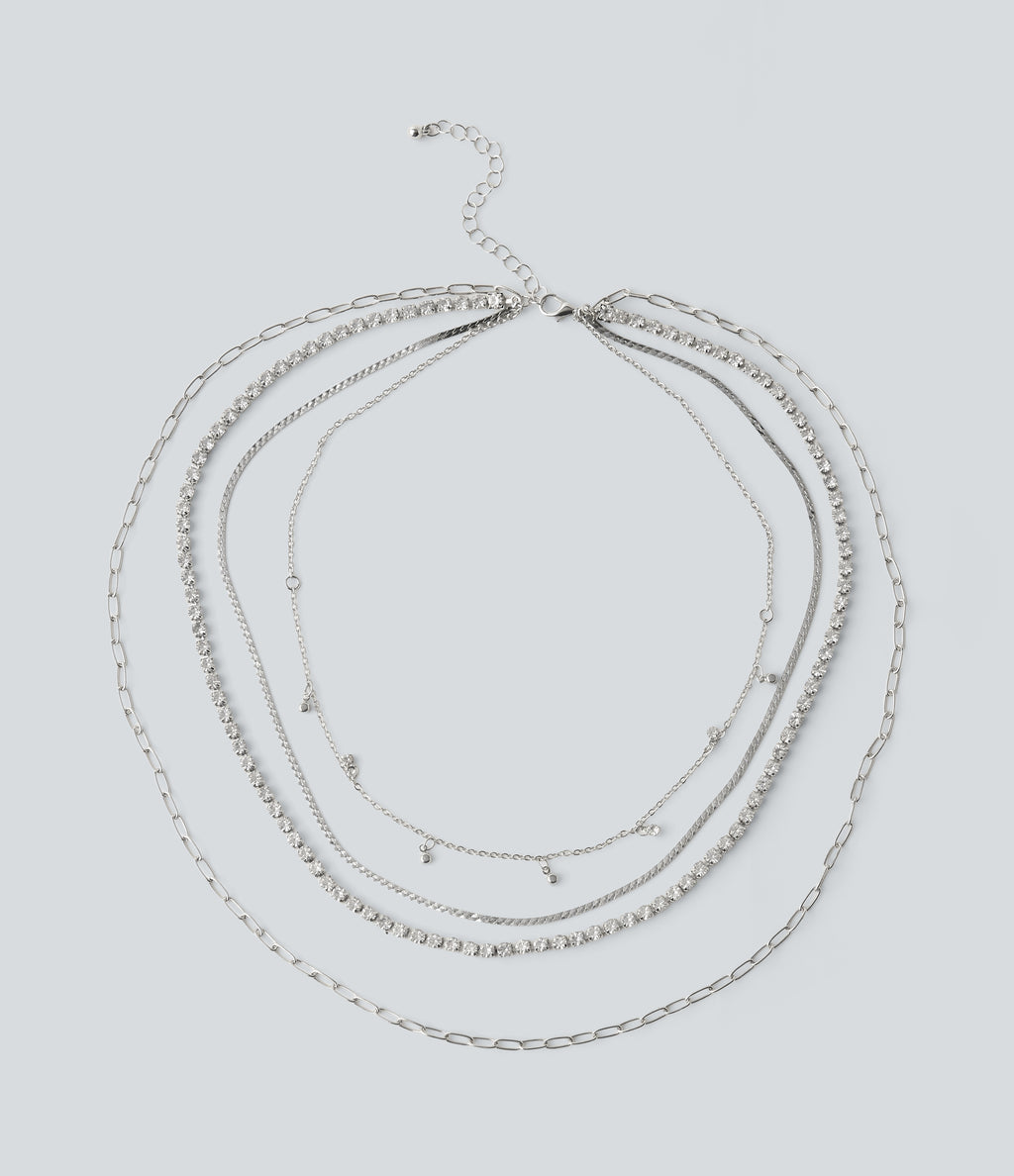 Rhinestones Chain Necklace Set — Silver — view 4