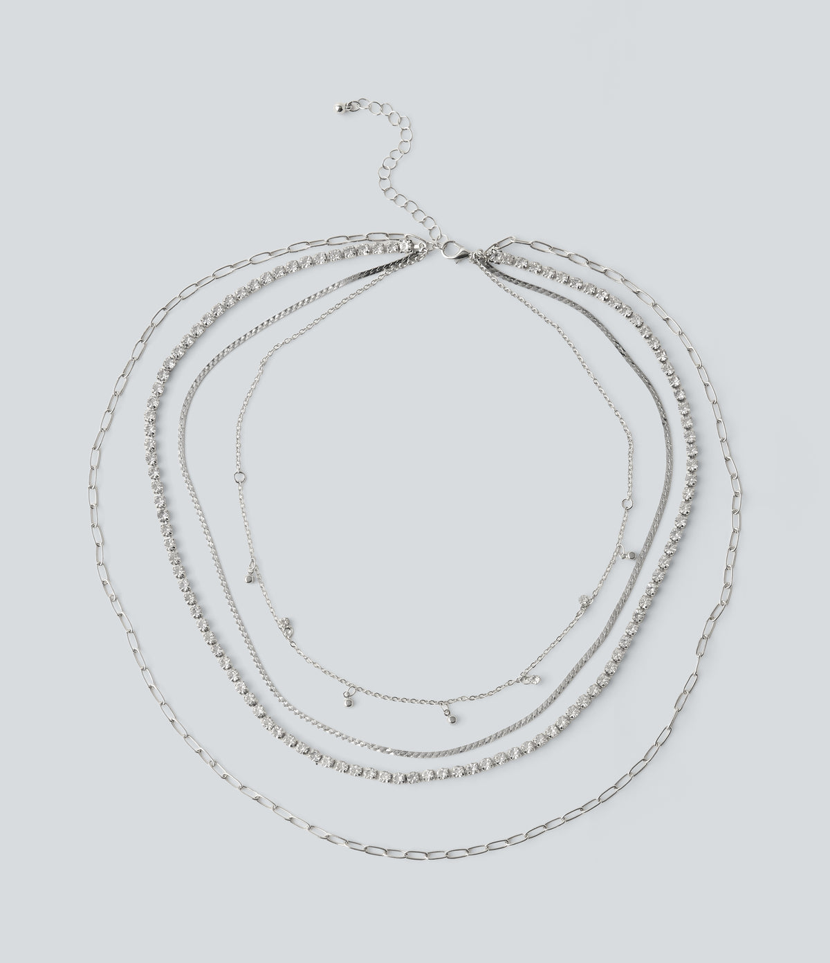 Rhinestones Chain Necklace Set — Silver — view 4