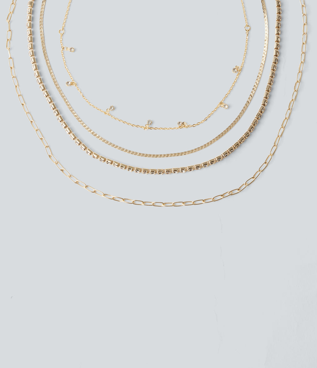 Rhinestones Chain Necklace Set — Gold — view 2
