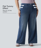 Plus Size High Waisted Tummy Control Wide Leg Casual Jeans with Pockets — Tide Blue Denim — view 1