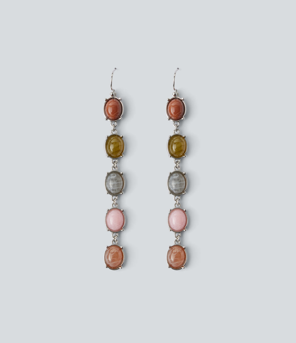 Colorful Stone Drop Earrings — Silver — view 4