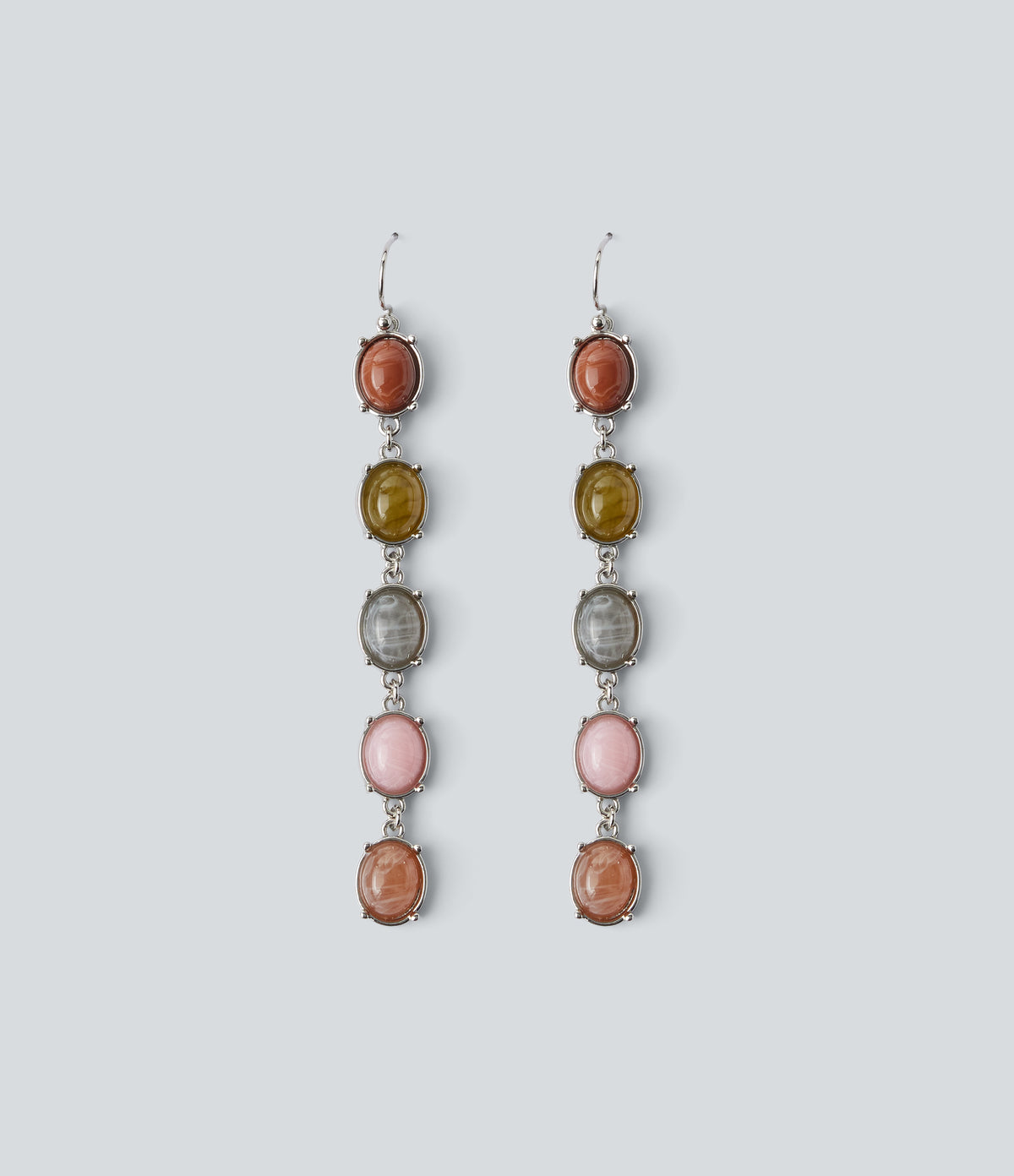 Colorful Stone Drop Earrings — Silver — view 4