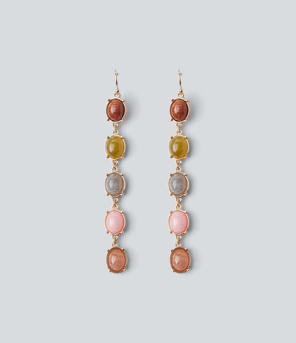 Colorful Stone Drop Earrings — Gold — view 1