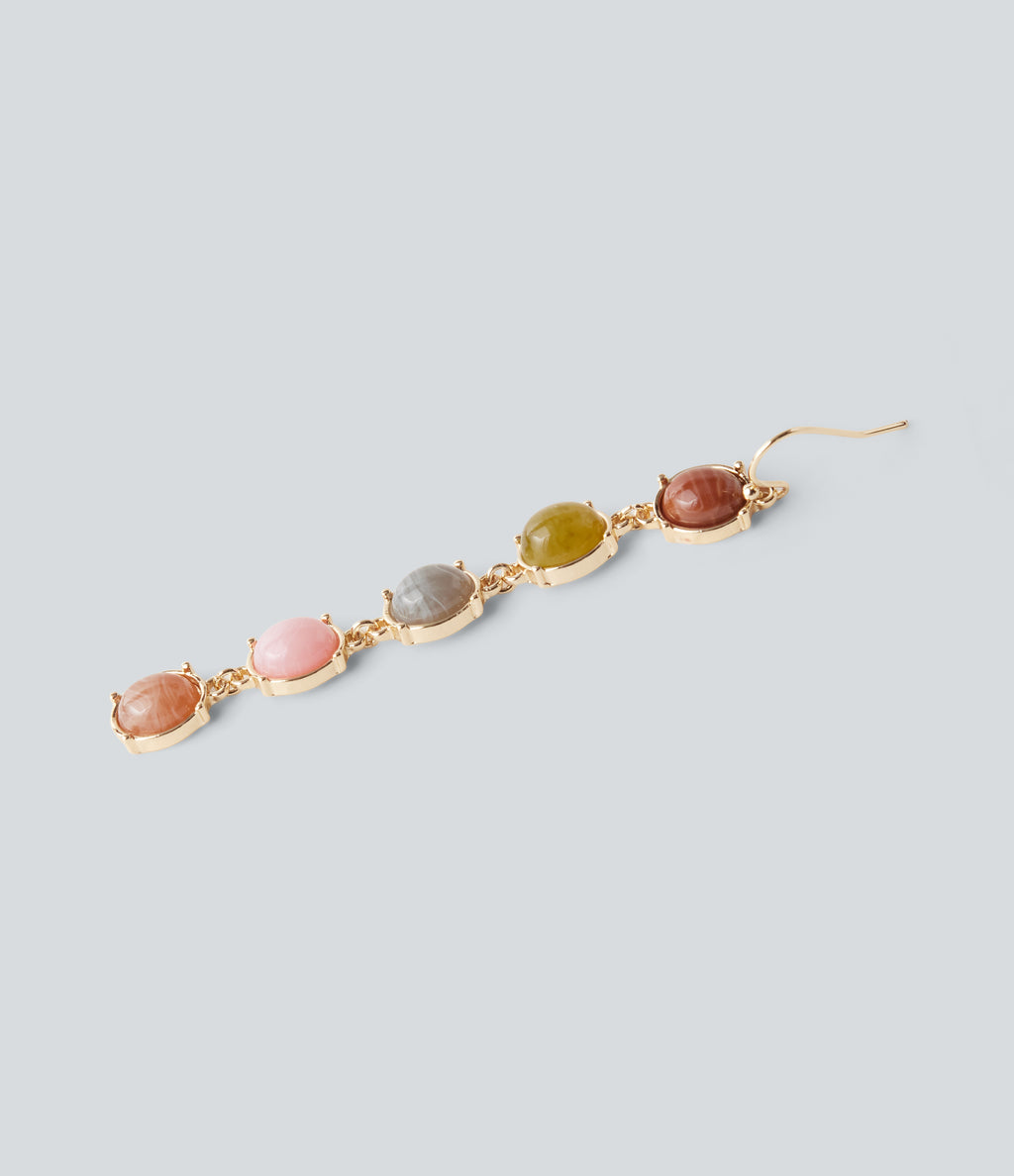 Colorful Stone Drop Earrings — Gold — view 2
