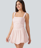 Square Neck Sleeveless Built-in Bra 2-in-1 Mini Dance Active Bubble Dress with Pockets-Edition — Mauve Chalk — view 4
