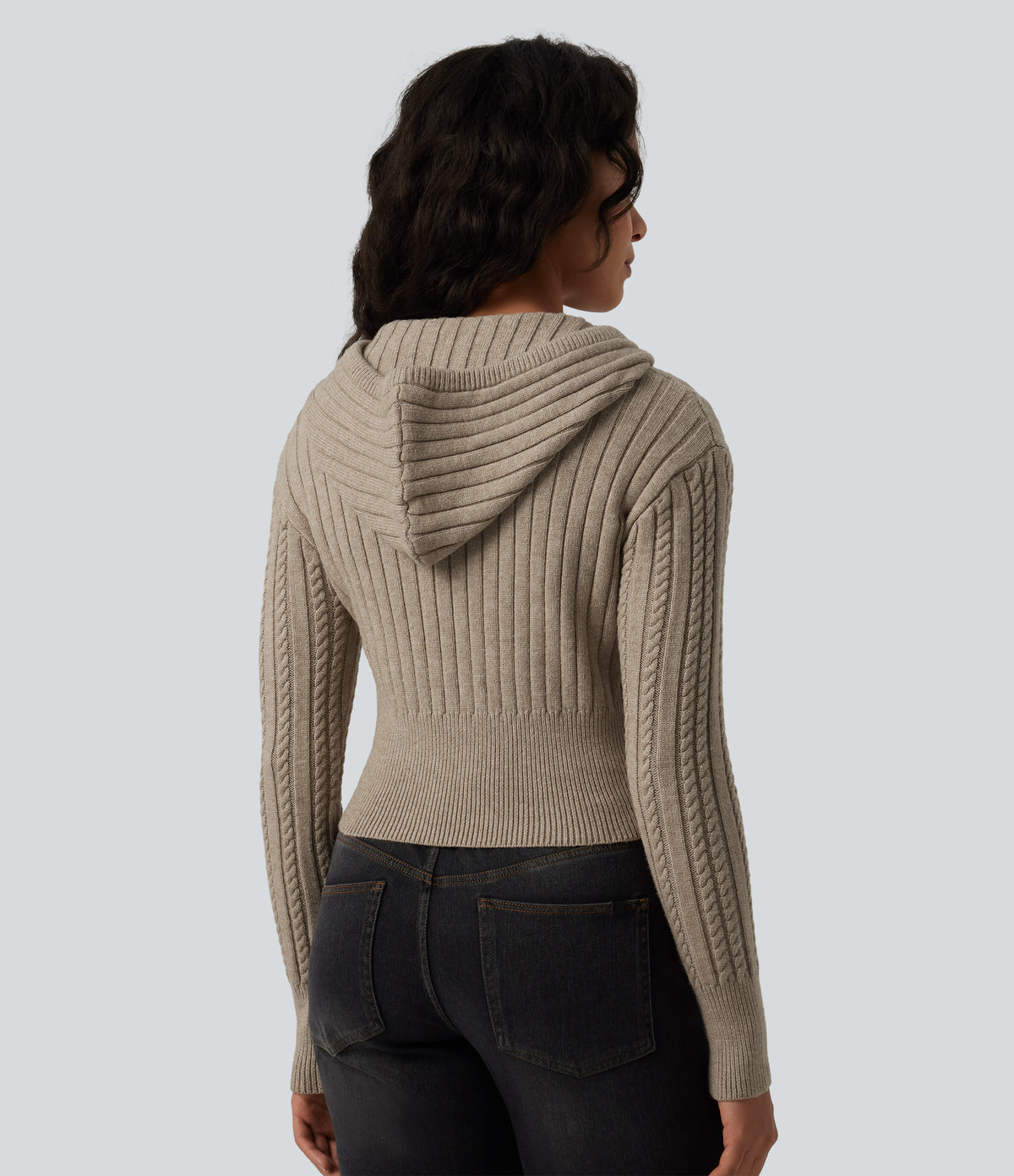 Hooded Zip Fly Cable Knit Casual Cardigan — Crockery — view 2
