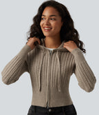 Hooded Zip Fly Cable Knit Casual Cardigan — Crockery — view 4