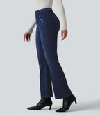 Mid Rise Decorative Buttons Casual Bootcut Jeans with Pockets — Inkling Blue Denim — view 3