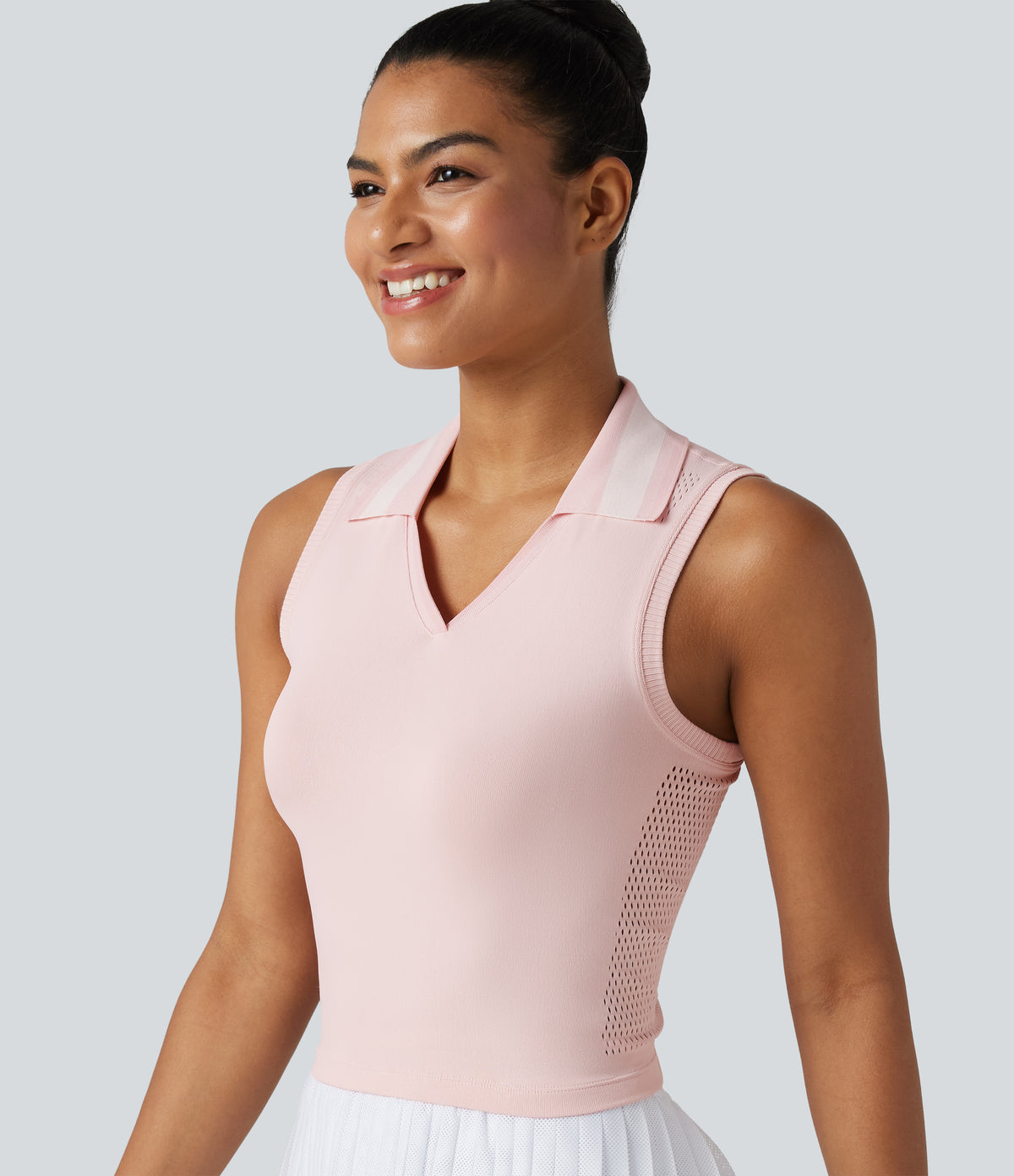 OneForm Seamless Flow Lapel Color Block Breathable Mesh Tennis Tank Top — Mauve Morn — view 5