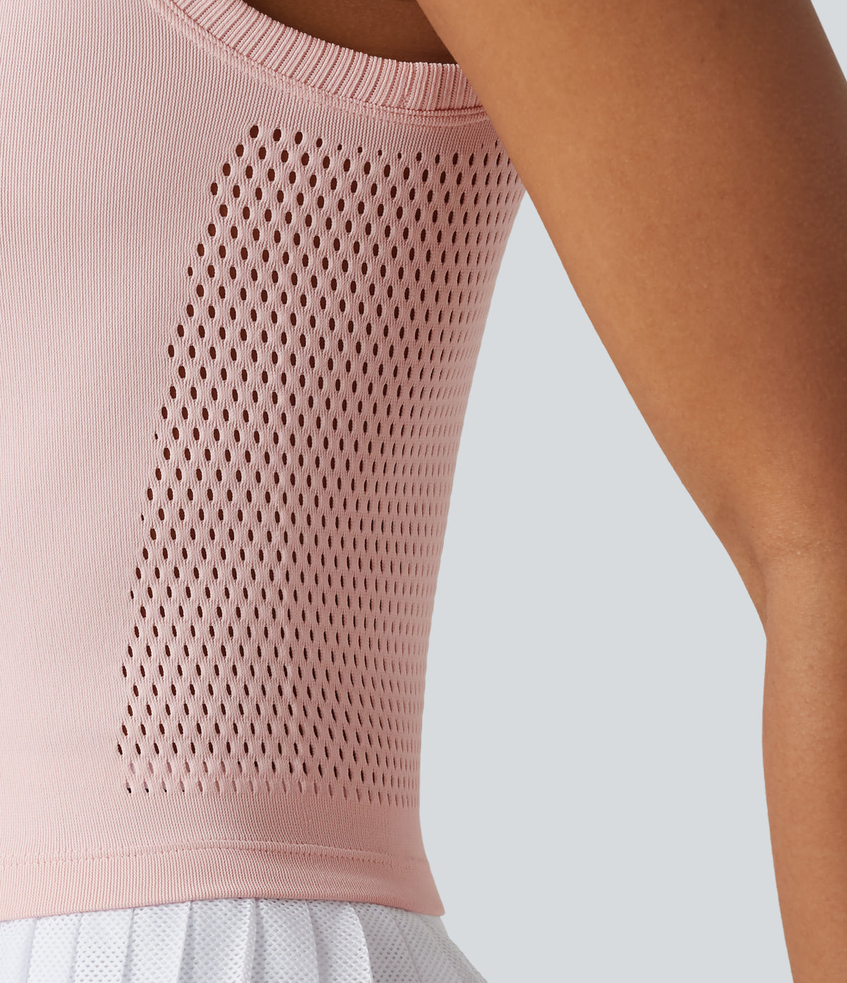 OneForm Seamless Flow Lapel Color Block Breathable Mesh Tennis Tank Top — Mauve Morn — view 6