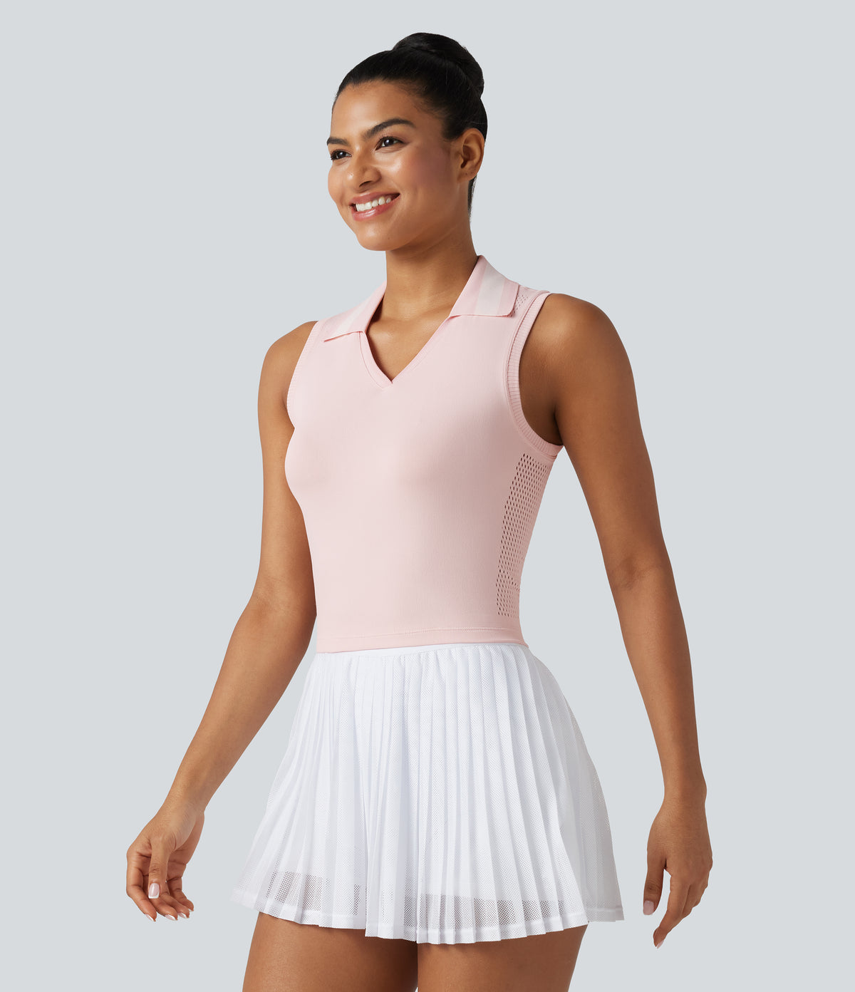 OneForm Seamless Flow Lapel Color Block Breathable Mesh Tennis Tank Top — Mauve Morn — view 4