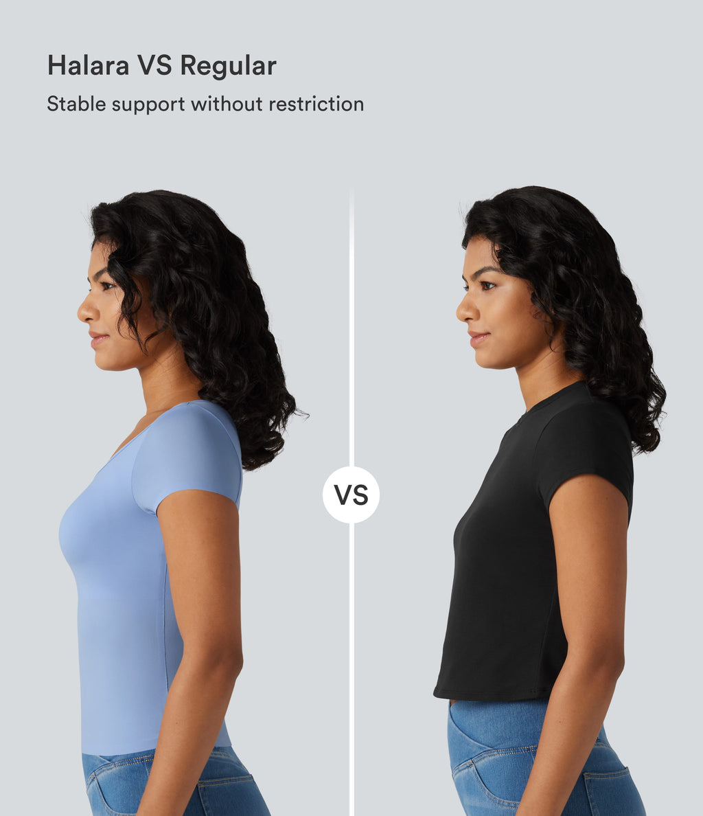 High Stretch Square Neck Built-in Bra Short Sleeve Casual T-Shirt B-DD Cups — Ocean Eyes - Light Blue — view 5