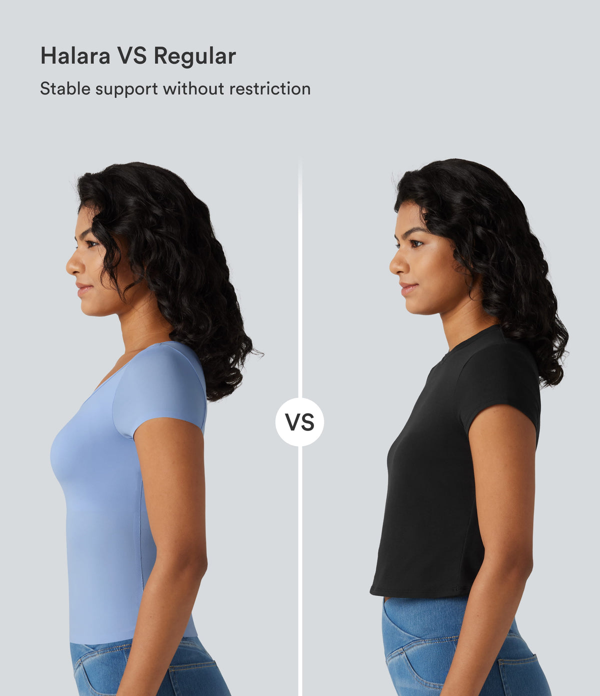 High Stretch Square Neck Built-in Bra Short Sleeve Casual T-Shirt B-DD Cups — Ocean Eyes - Light Blue — view 5