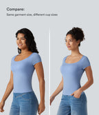 High Stretch Square Neck Built-in Bra Short Sleeve Casual T-Shirt B-DD Cups — Ocean Eyes - Light Blue — view 4