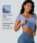 High Stretch Square Neck Built-in Bra Short Sleeve Casual T-Shirt B-DD Cups — Ocean Eyes - Light Blue — view 1