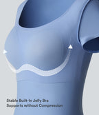 High Stretch Square Neck Built-in Bra Short Sleeve Casual T-Shirt B-DD Cups — Ocean Eyes - Light Blue — view 6