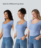 High Stretch Square Neck Built-in Bra Short Sleeve Casual T-Shirt B-DD Cups — Ocean Eyes - Light Blue — view 3