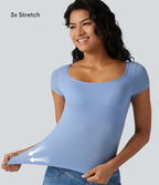 High Stretch Square Neck Built-in Bra Short Sleeve Casual T-Shirt B-DD Cups — Ocean Eyes - Light Blue — view 7