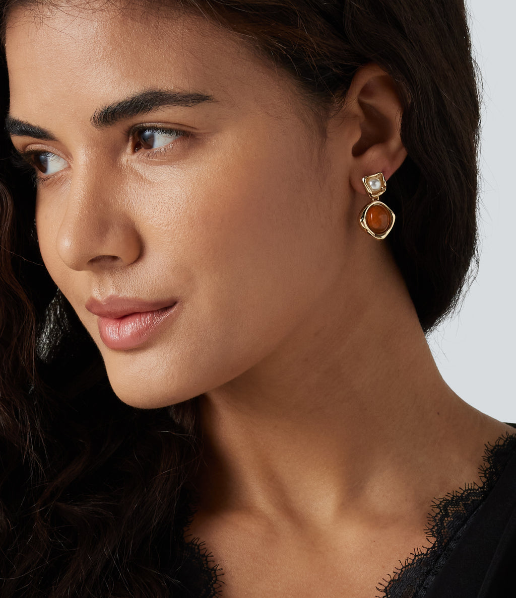 Alloy & Acrylic Pearl Electroplated Earrings — Gold — additional view