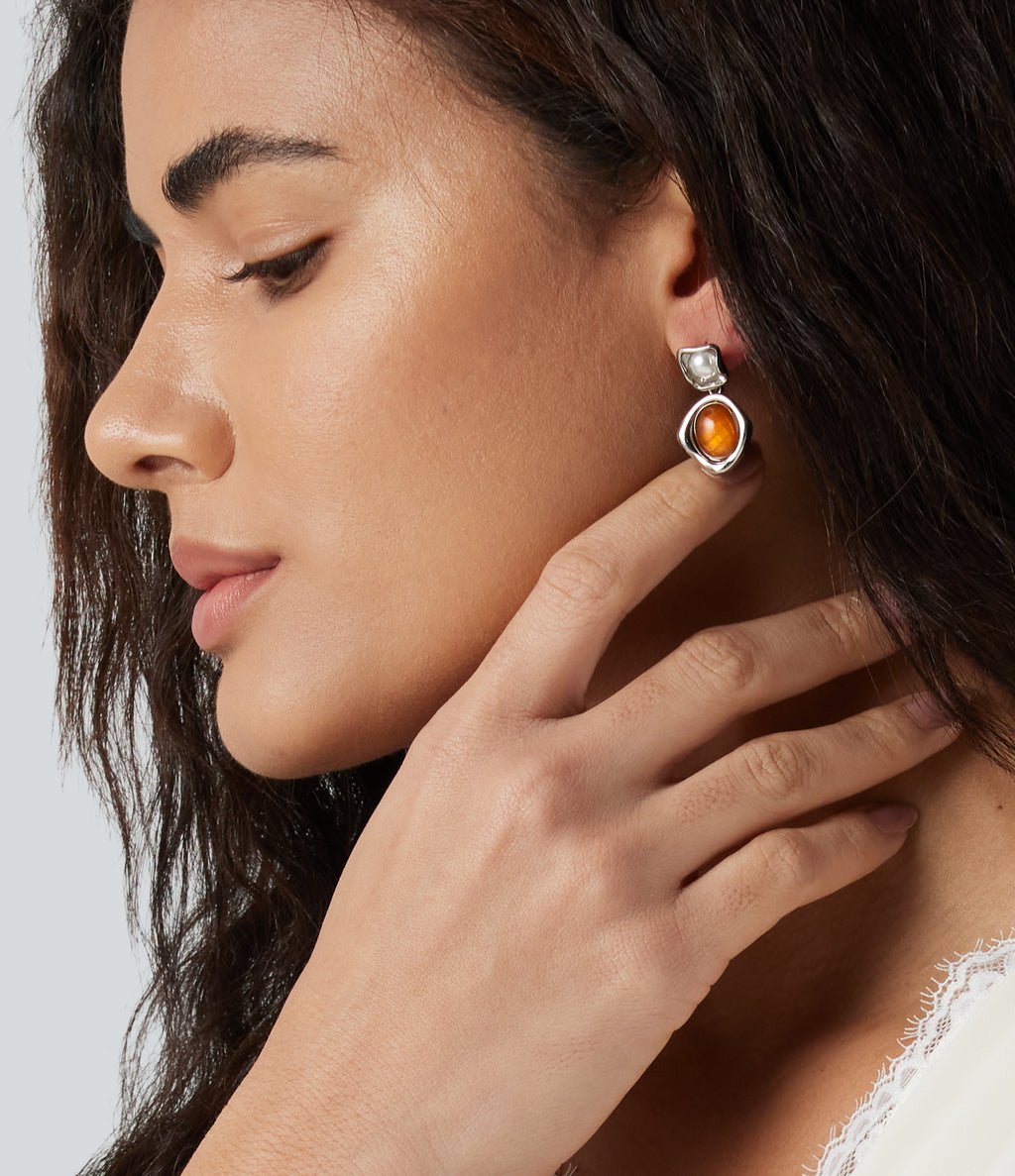 Alloy & Acrylic Pearl Electroplated Earrings — Silver — view 3