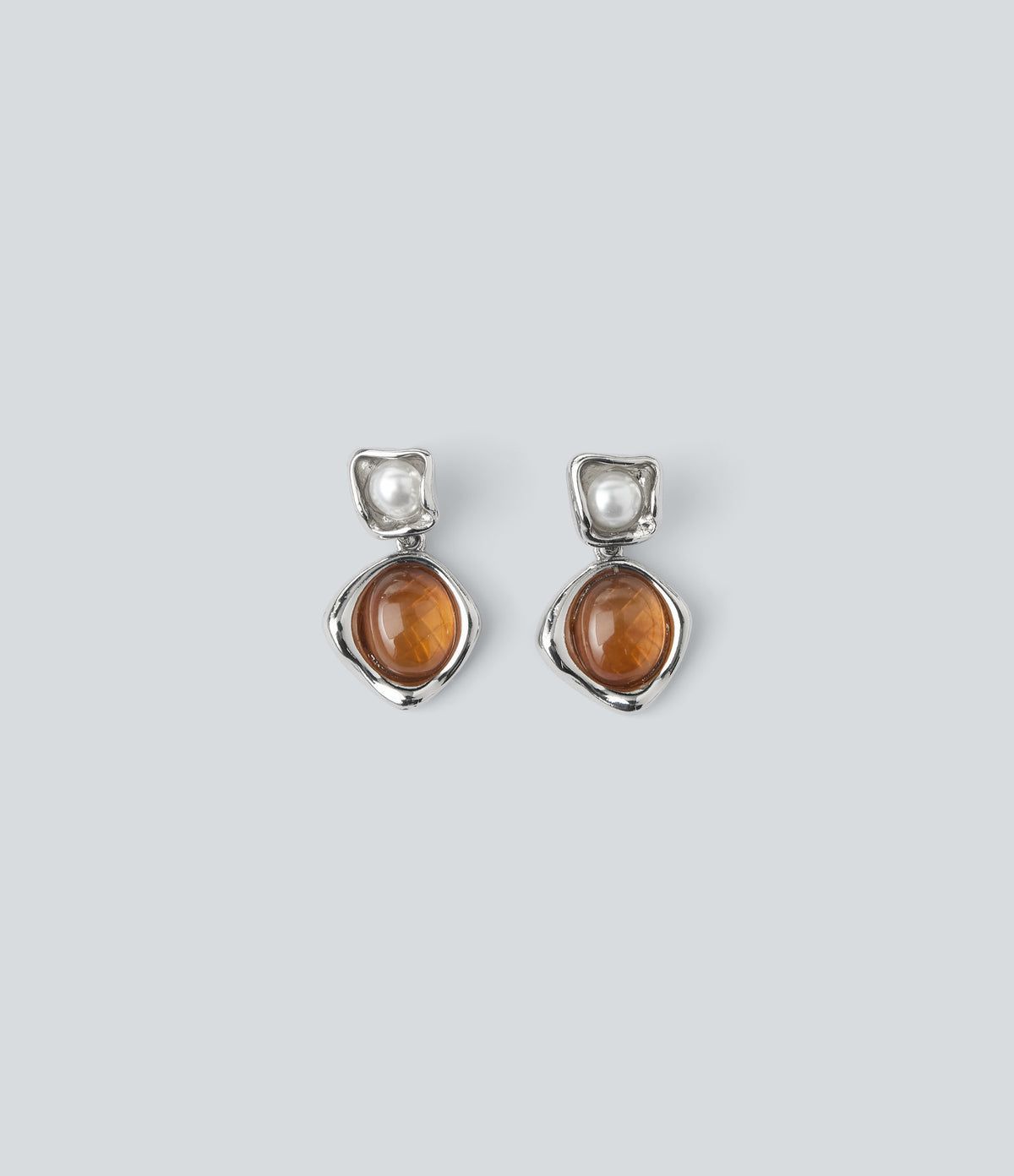 Alloy & Acrylic Pearl Electroplated Earrings — Silver — view 1
