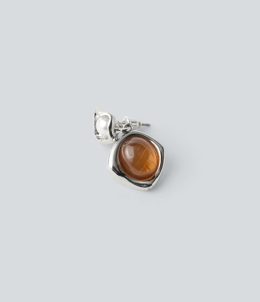 Alloy & Acrylic Pearl Electroplated Earrings — Silver — view 2