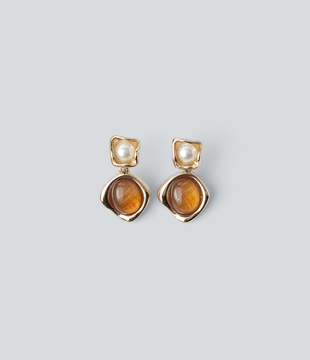 Alloy & Acrylic Pearl Electroplated Earrings — Gold — view 4