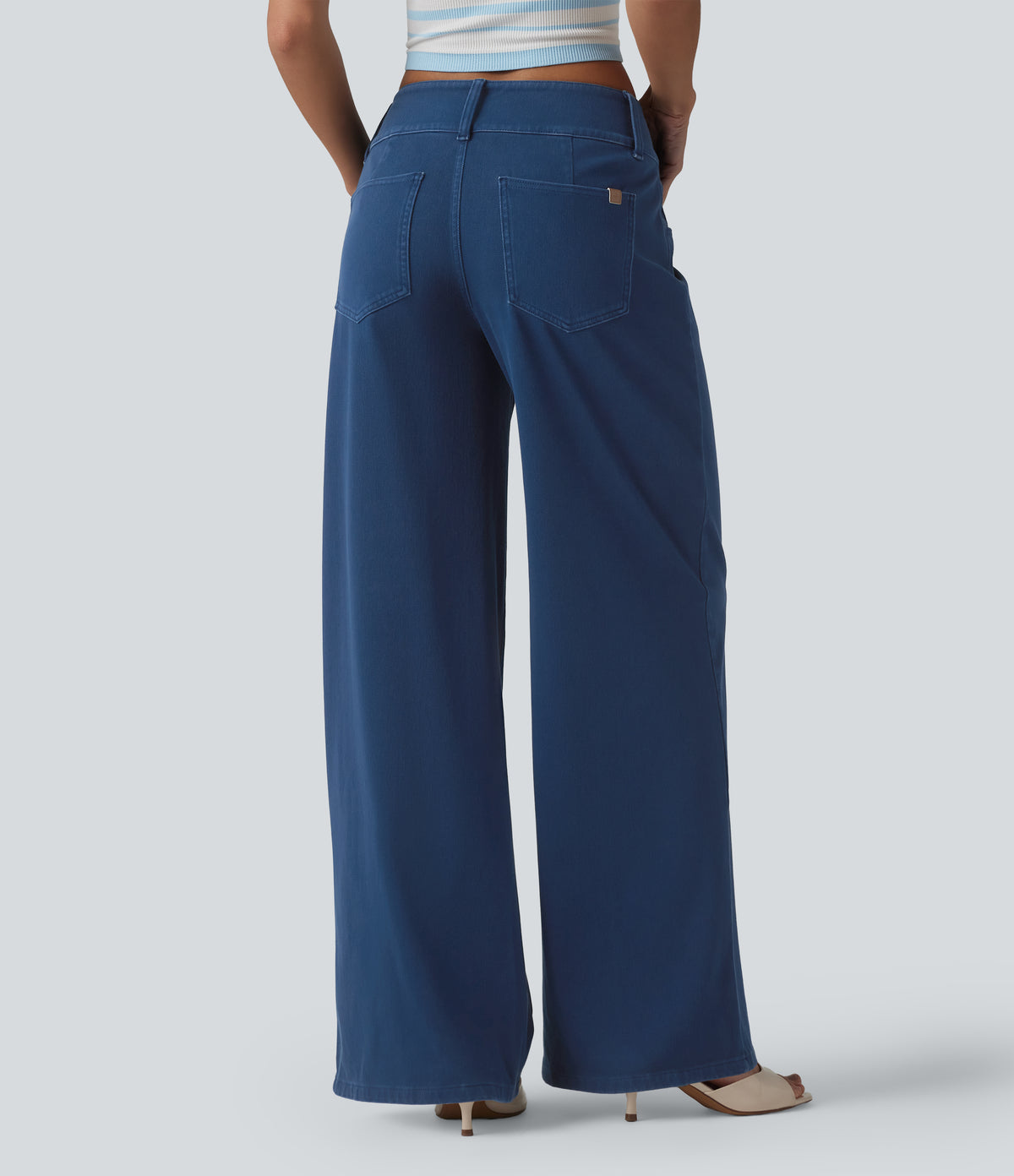 Low Rise Straight Leg Colorful Work Jeans with Pockets — Midnight Fjord — view 3