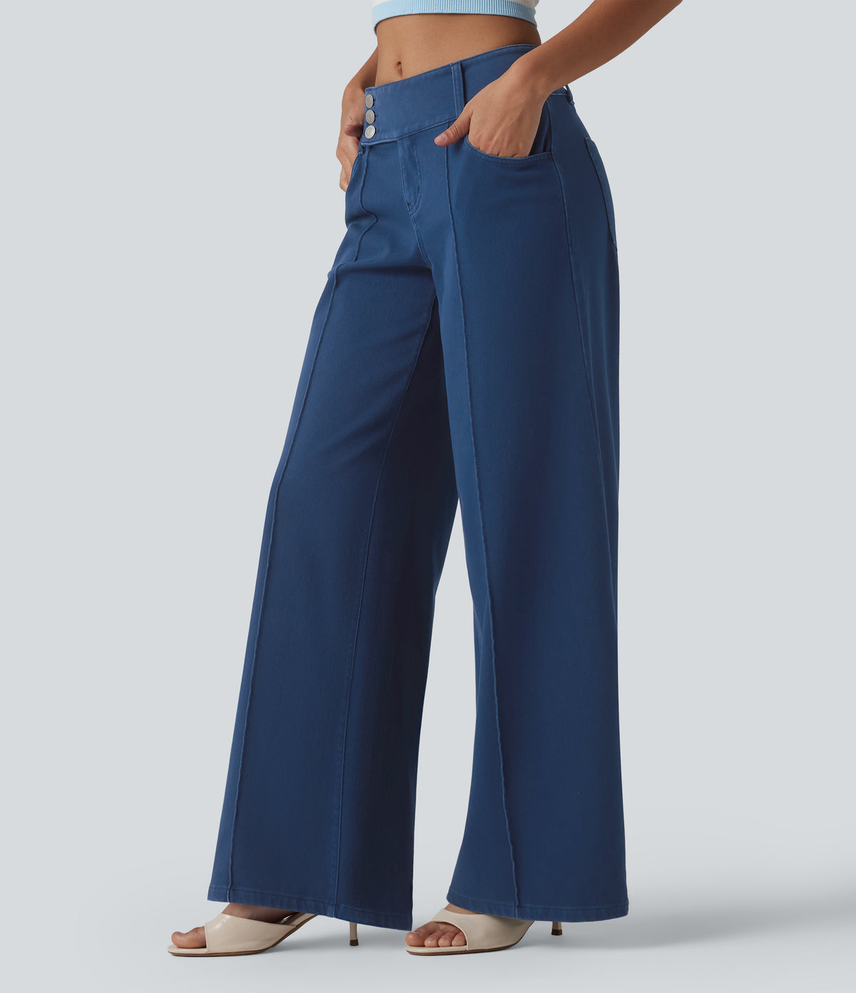 Low Rise Straight Leg Colorful Work Jeans with Pockets — Midnight Fjord — view 2