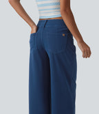 Low Rise Straight Leg Colorful Work Jeans with Pockets — Midnight Fjord — view 5