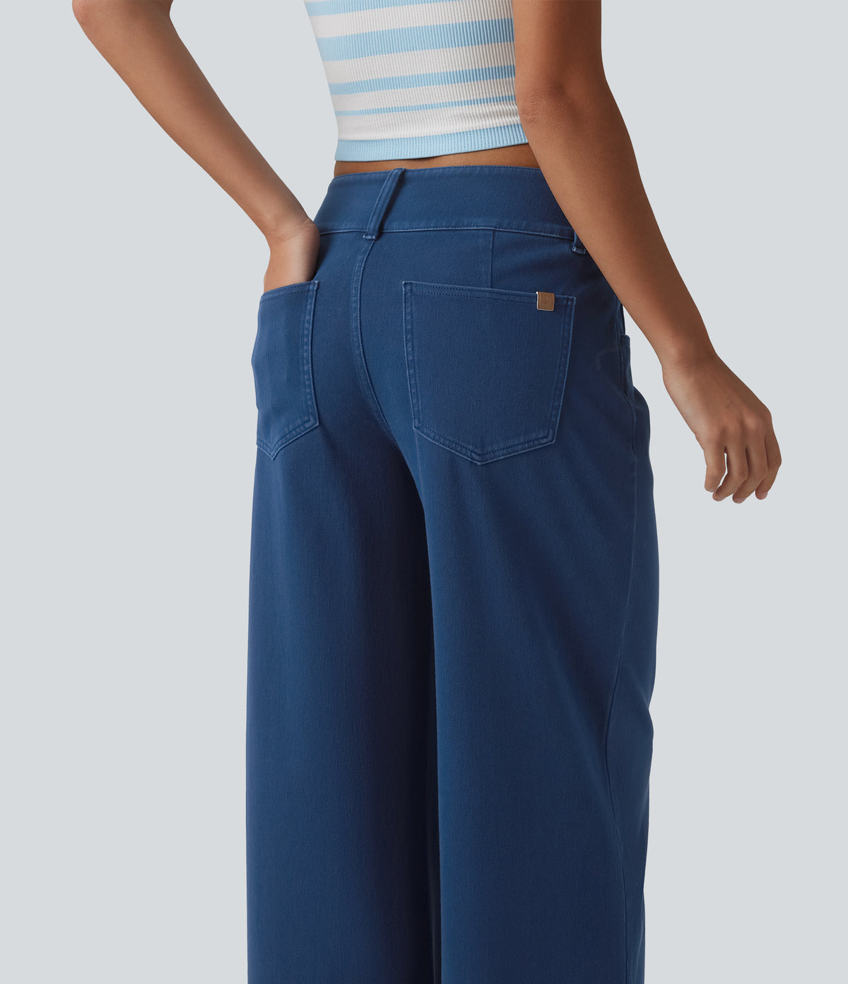 Low Rise Straight Leg Colorful Work Jeans with Pockets — Midnight Fjord — view 5