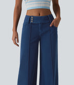 Low Rise Straight Leg Colorful Work Jeans with Pockets — Midnight Fjord — view 4