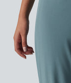 High Waisted Inner Drawstring Eyelet 2-in-1 Zip Hem Quick Dry Running Joggers with Pockets — Stone Blue — view 8