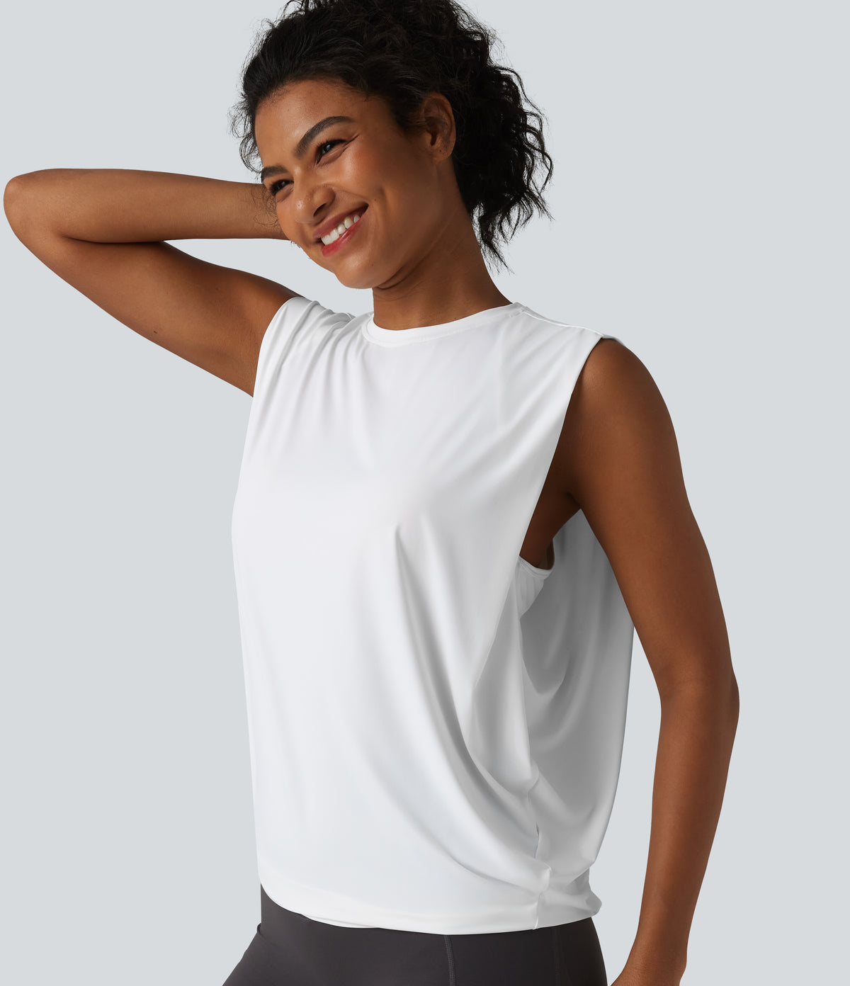 Round Neck Crossover InstantCool Yoga Tank Top-UPF50+ — White — view 6