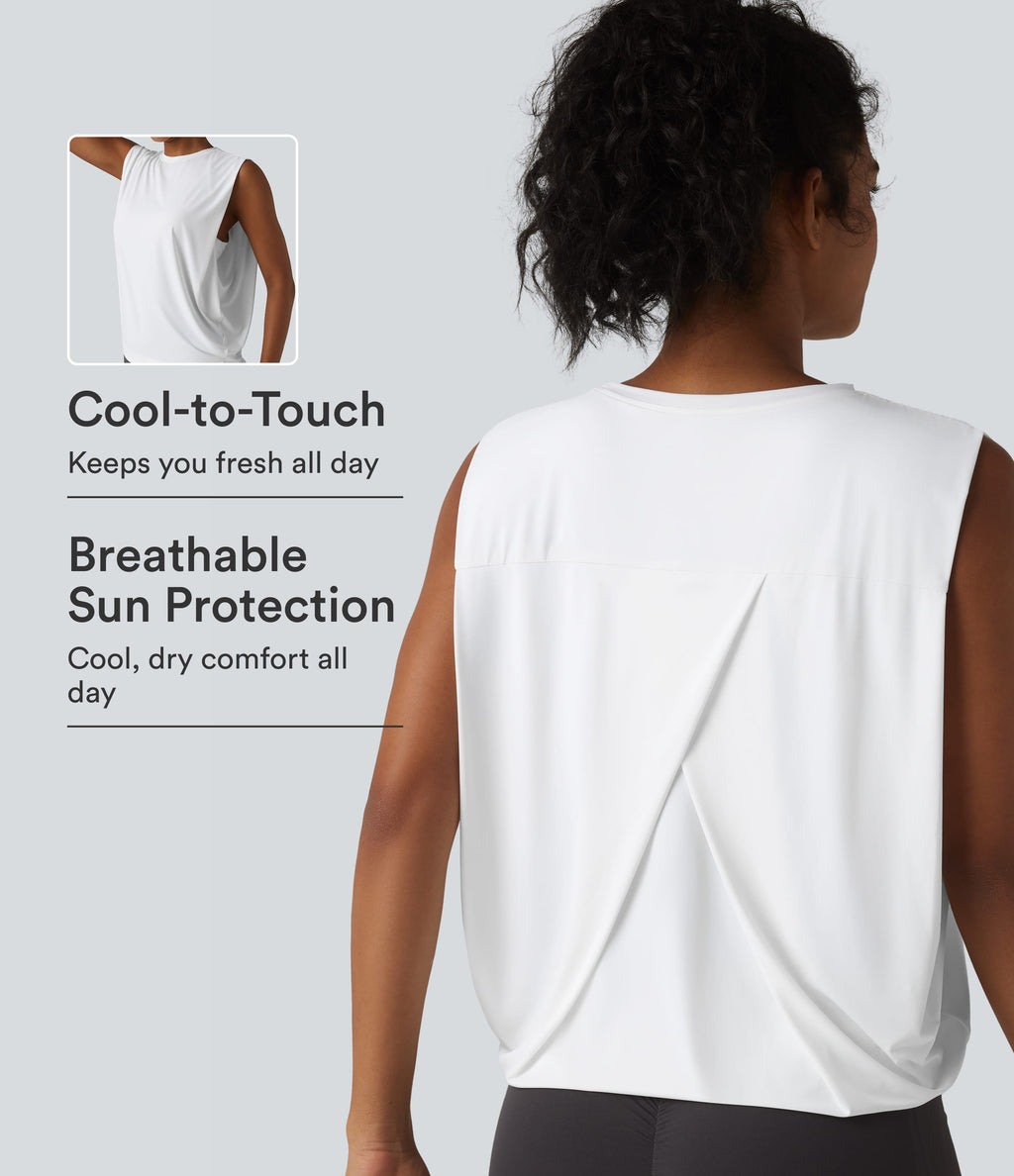 Round Neck Crossover InstantCool Yoga Tank Top-UPF50+ — White — view 1