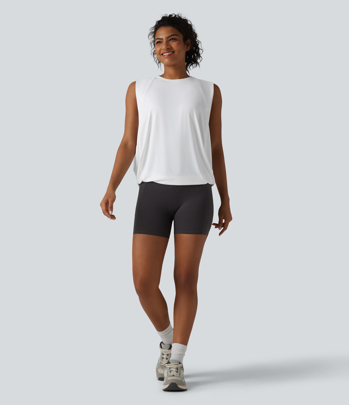Round Neck Crossover InstantCool Yoga Tank Top-UPF50+ — White — view 7