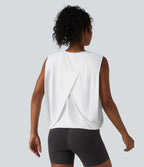 Round Neck Crossover InstantCool Yoga Tank Top-UPF50+ — White — view 4