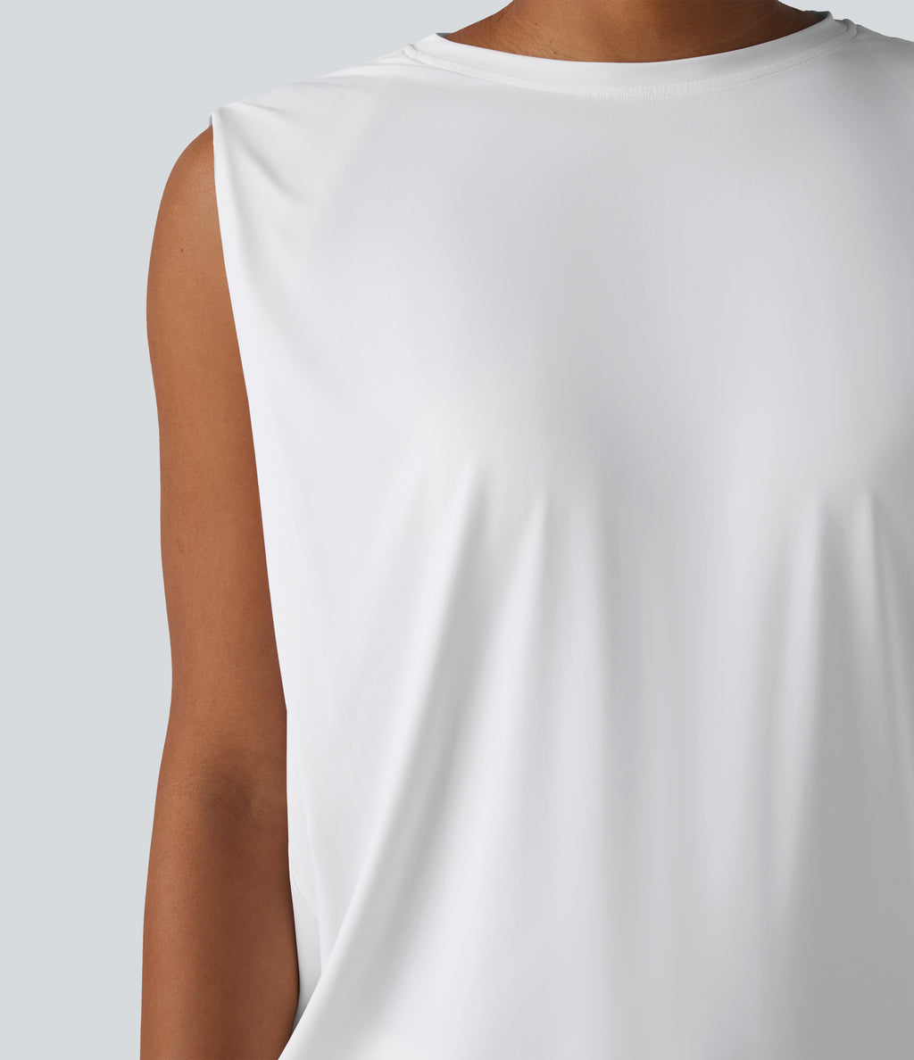 Round Neck Crossover InstantCool Yoga Tank Top-UPF50+ — White — view 5