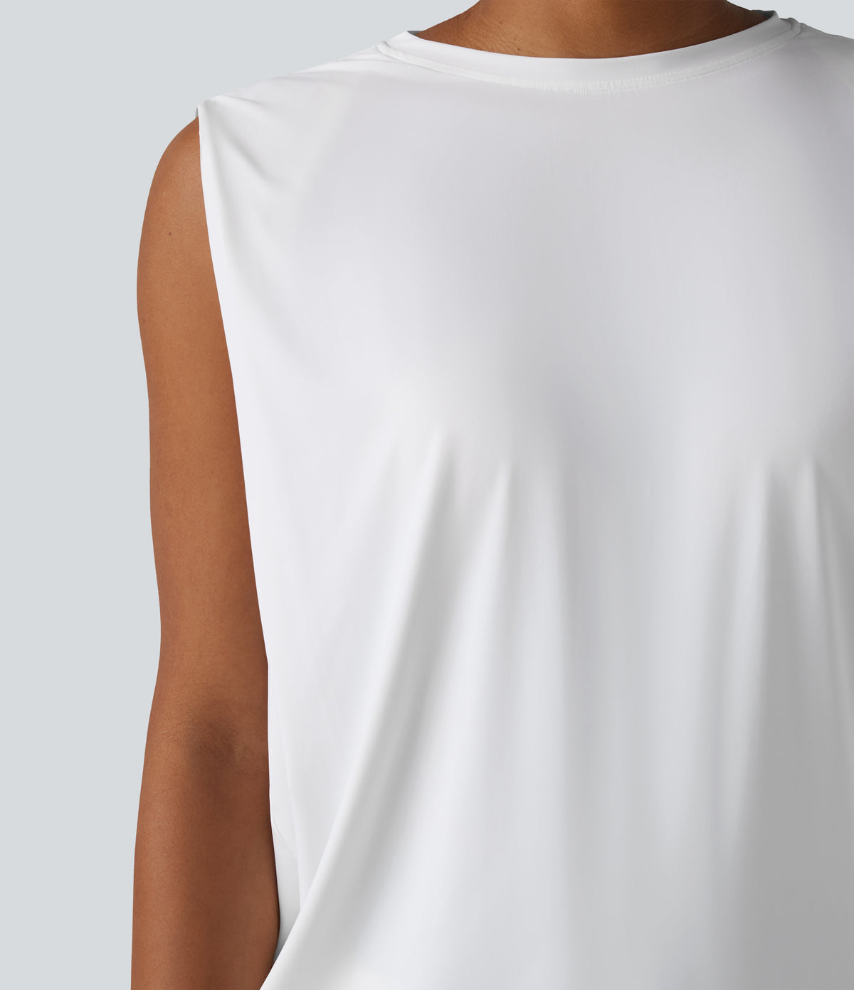 Round Neck Crossover InstantCool Yoga Tank Top-UPF50+ — White — view 5