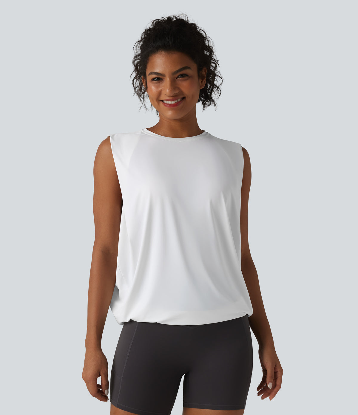 Round Neck Crossover InstantCool Yoga Tank Top-UPF50+ — White — view 2