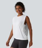 Round Neck Crossover InstantCool Yoga Tank Top-UPF50+ — White — view 3