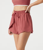 High Waisted Drawstring 2-in-1 Quick Dry Workout Shorts 3'' with Pockets — Kapok Red — view 4