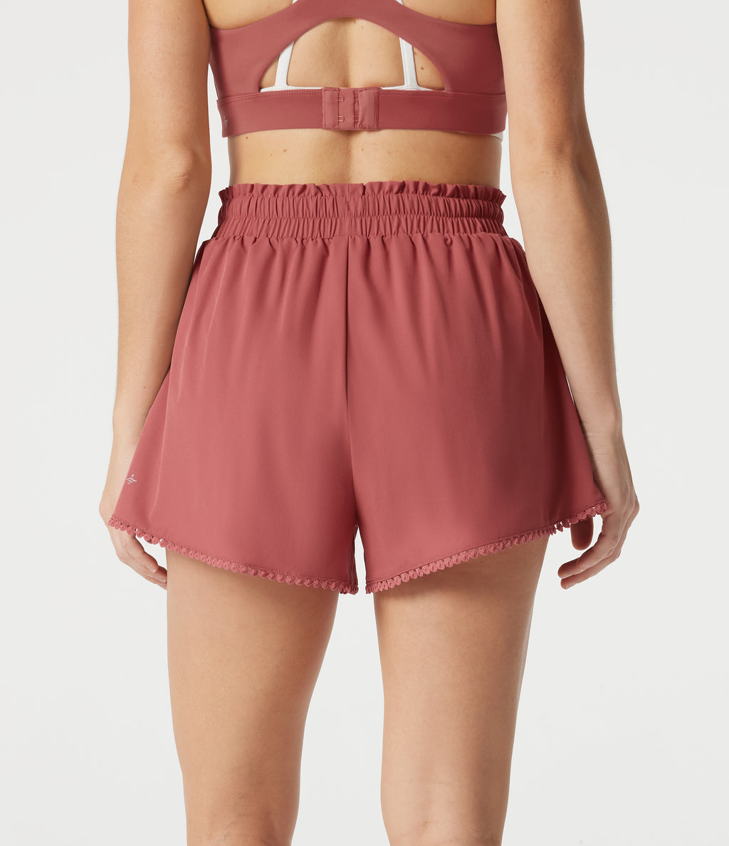 High Waisted Drawstring 2-in-1 Quick Dry Workout Shorts 3'' with Pockets — Kapok Red — view 3